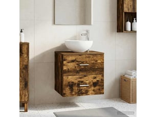 Meuble lavabo mural, meuble de rangement chêne fumé 49.5x35x63 cm