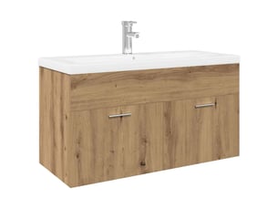 Meuble lavabo et bassin intégré, armoire de salle de bain chêne artisanal bois ingénierie cf65569
