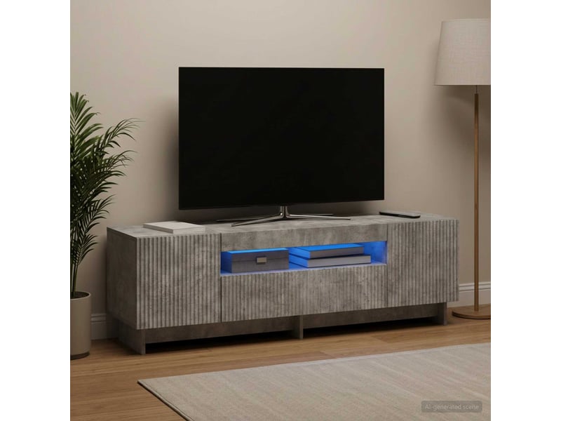  Meuble tv - banc tv - meuble de rangement led gris béton bois d'ingénierie  - Conforama D