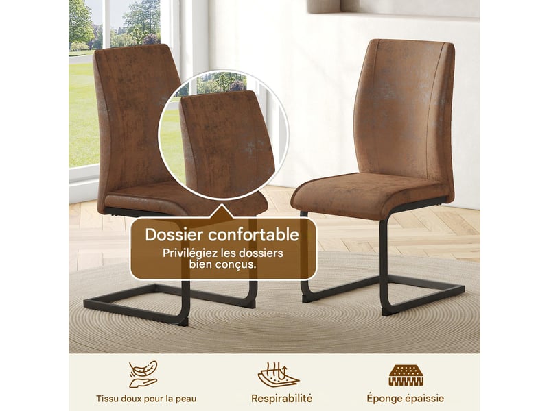 Lot de 2 chaises de salle à manger en tissu marron pieds en métal noir W3658P471692 - Conforama D