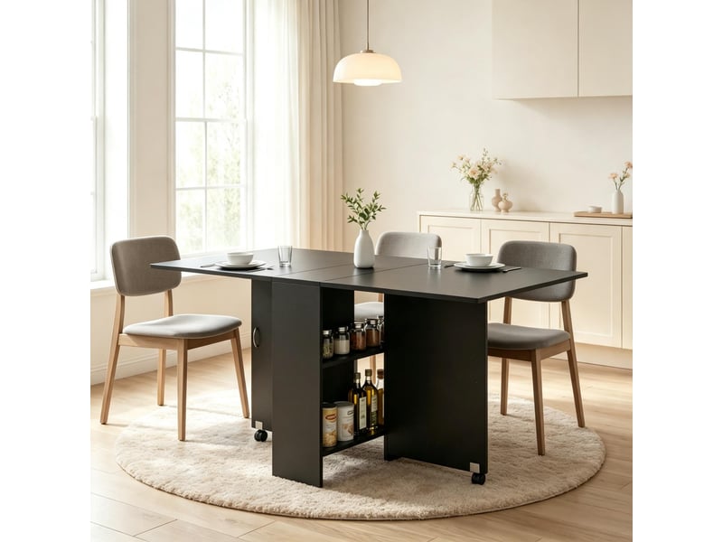  Table extensible avec plateau rabattable, rangement central et roulettes de frein pour salle à manger et cuisine  - Conforama C