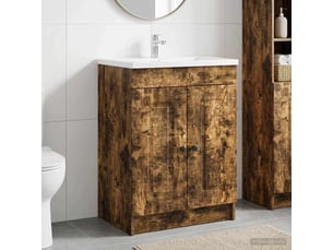 Armoire sous évier de salle de bain, meuble de rangement chêne fumé shl3194