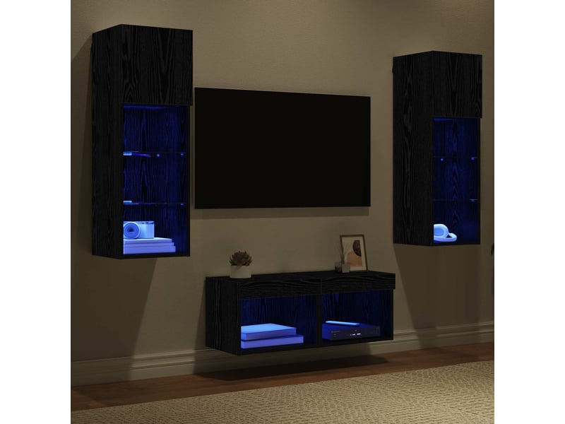  Lot de 4 meuble tv mural, meuble tv suspendu chêne noir bois d'ingénierie shl99567  - Conforama E