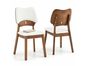 Chaise de salle à manger lot de 2 avec dossier papillon et assise rembourrée - bois d’hévéa blanc