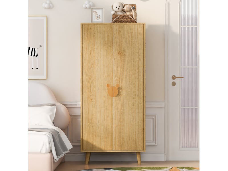  Armoire 2 portes 70 x 55 x 170 cm avec rangement et pieds surélevés, bois naturel  - Conforama D
