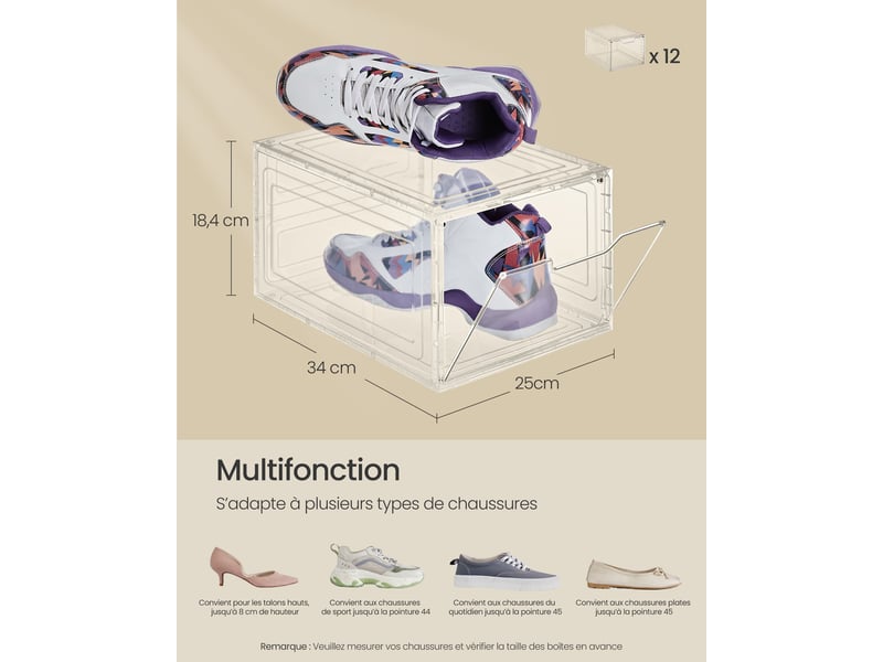  Lot de 6 boîtes à chaussures empilables rangement pratique 27 x 34,5 x 19 cm en plastique blanc 12_0009557  - Conforama C