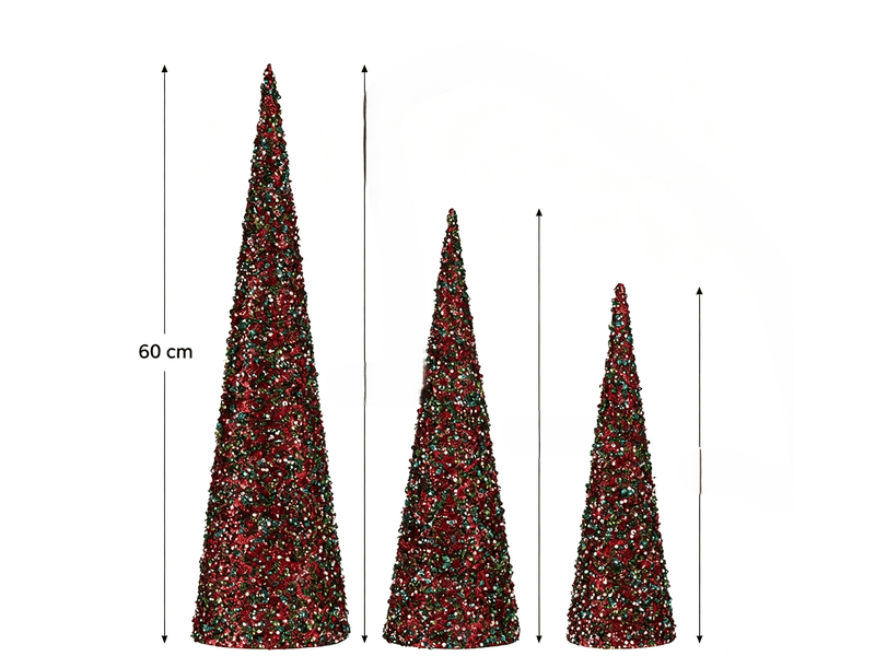  Cônes de noël krist+ bleu fuchsia pailletés lot de 3 S3612042 - Conforama B