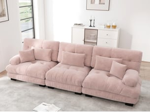 Canapé d'angle modulable 3 places à assise profonde, assise confortable, chenille rose, 313x77x81cm
