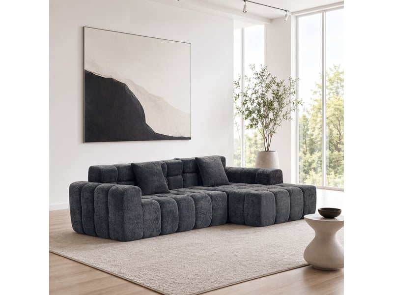  Canapé d'angle 250×150×74 cm 3 places, méridienne gauche en chenille couleur gris  - Conforama B