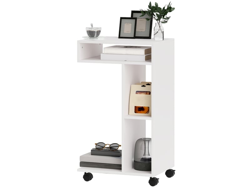  Table d'appoint en forme de c avec roulettes et rangements blanc 40 x 30 x 69 cm  - Conforama B