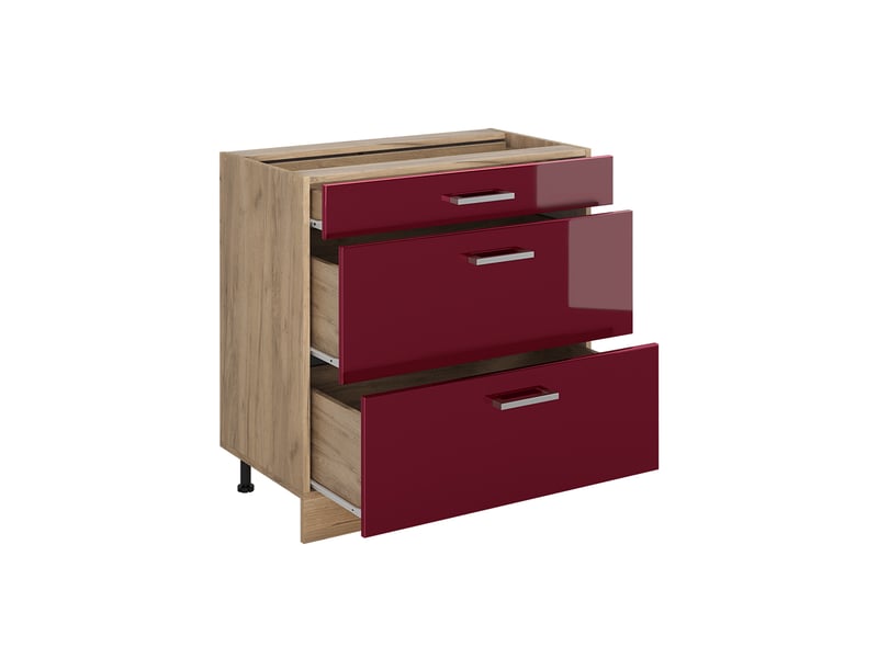  Vicco meuble cuisine, rouge brillantchêne doré, 80cm avec 3 tiroirs plan de travail anthracite  - Conforama C