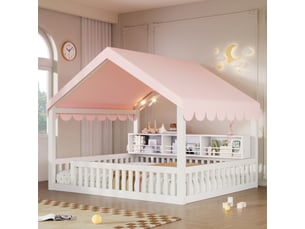 Lit baldaquin 140x200 cm <strong>OKMYHOME</strong> <strong></strong> coloris blanc