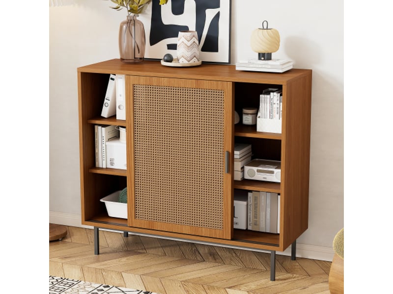Armoire de cuisine, buffet de rangement avec 2 portes coulissantes, etagère réglable, armoire d'appoint salon, style rustique,100cm - Conforama C