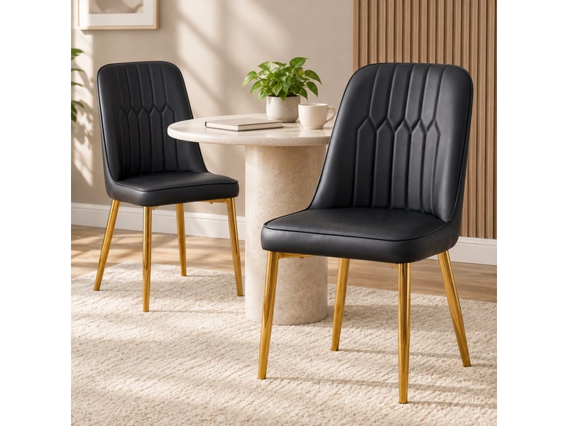  Lot de 2 chaises de salle à manger noir et doré en pu et métal  - Conforama C