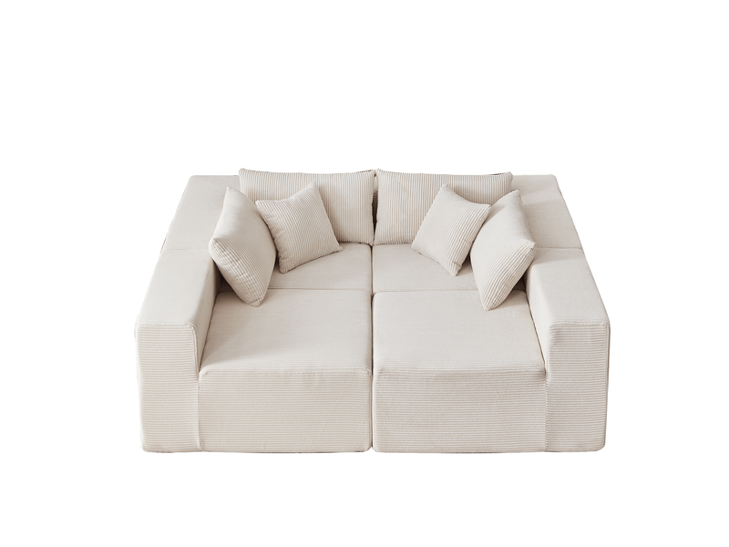  Canapé d'angle compressée en l en velours côtelé,264x167x71cm,canapé modulaire 4 pièces en mousse,sans montage,beige  - Conforama W