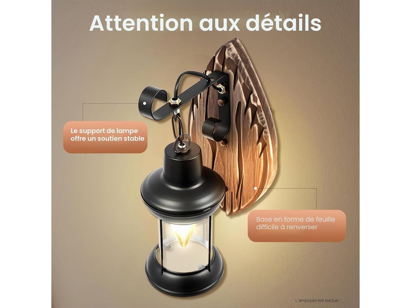  Applique murale rétro, applique murale créative en bois, lanterne d'art en bois 15x32cm  - Conforama D