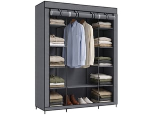 Armoire gain de place en tissu avec penderie et 11 étagères, 135 x 45 x 175 cm, pour la chambre, grise