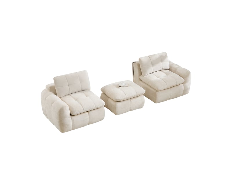  Canapé d’angle modulable 2 places avec pouf sans cadre - lpospi - assise profonde, chenille beige  - Conforama A