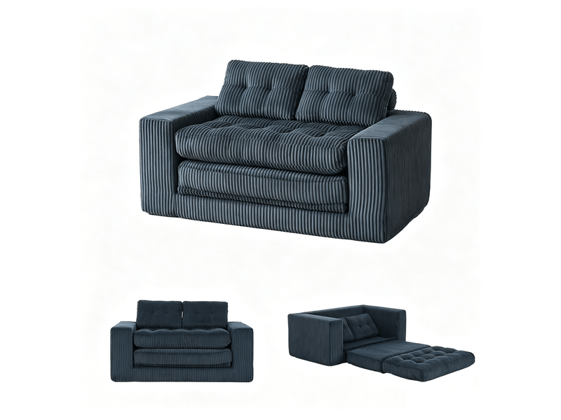 Canapé convertible 2 places noir - canapé-lit compact avec revêtement cord et mousse mémoire de forme - Conforama A