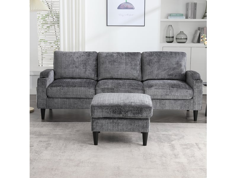  Canapé 4 places modenvie avec pouf de rangement en chenille gris 196,5 x 75 x 77 cm  - Conforama B