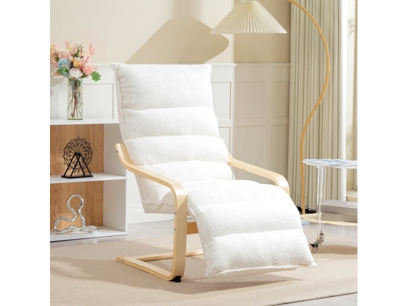  Fauteuil de relaxation en sherpa-fleece, avec accoudoirs et repose-pieds réglable, pour salon blanc  - Conforama B