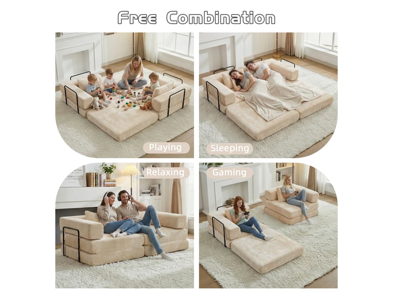  Canapé-lit compressé convertible 2 places, cadre fixe, modulable sans armature, chenille, sans montage, beige  - Conforama D