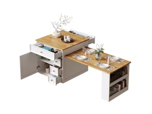 Îlot de cuisine sur roulettes-table à manger extensible-120-184cm-blanc