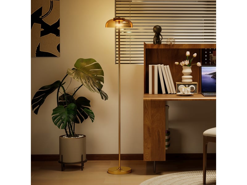  Lampadaire led pour salon, éclairage blanc chaud 3000 k, interrupteur au pied, 25 x 25 x 134 cm, laiton  - Conforama D