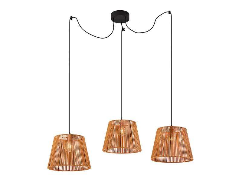 Suspension d'extérieur noire avec abat-jour en corde orange 3 lumières ip44 - cava jayla  - Conforama E