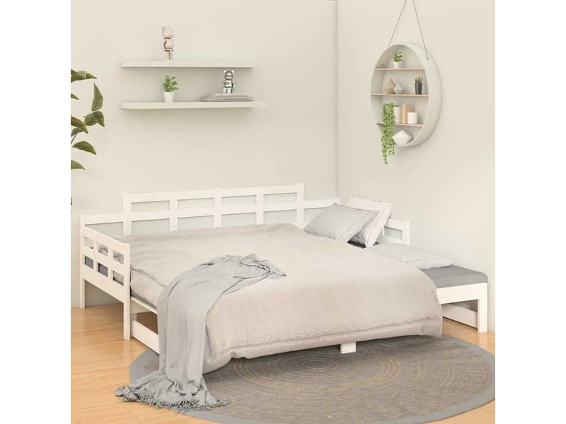  Lit simple- lit adulte -  lit coulissant sans matelas blanc bois de pin solide  - Conforama C