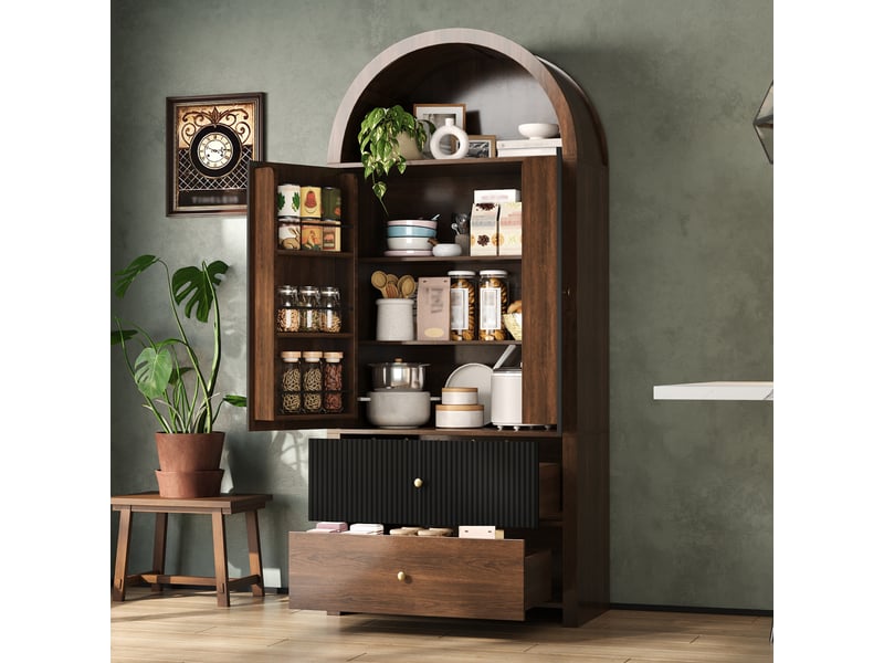  Buffet vitrine,80x40x180 cm,avec rangement,mdf,noir et naturel  - Conforama D