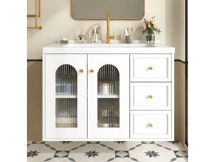 Meuble vasque suspendu 80 cm blanc en mdf avec vasque intégrée en céramique