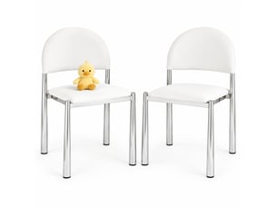 Chaise de salle à manger lot de 2 avec dossier semi-circulaire rembourré et pieds en métal, pu blanc