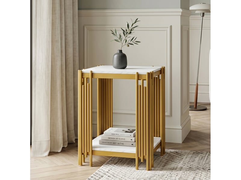 Table de chevet à 2 étagères ouvertes, mdf effet marbre et métal doré, pour chambre, salon ou entrée 43 × 40 × 54,7 cm - Conforama D