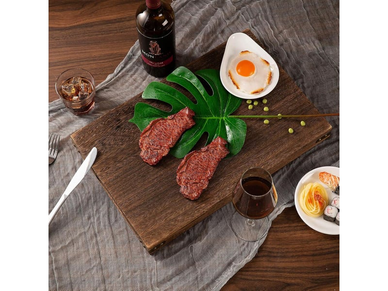  Plateau de service en bois de paulownia, avec poignées  7pcs pour vaisselle, boissons, petit-déjeuner  - Conforama E