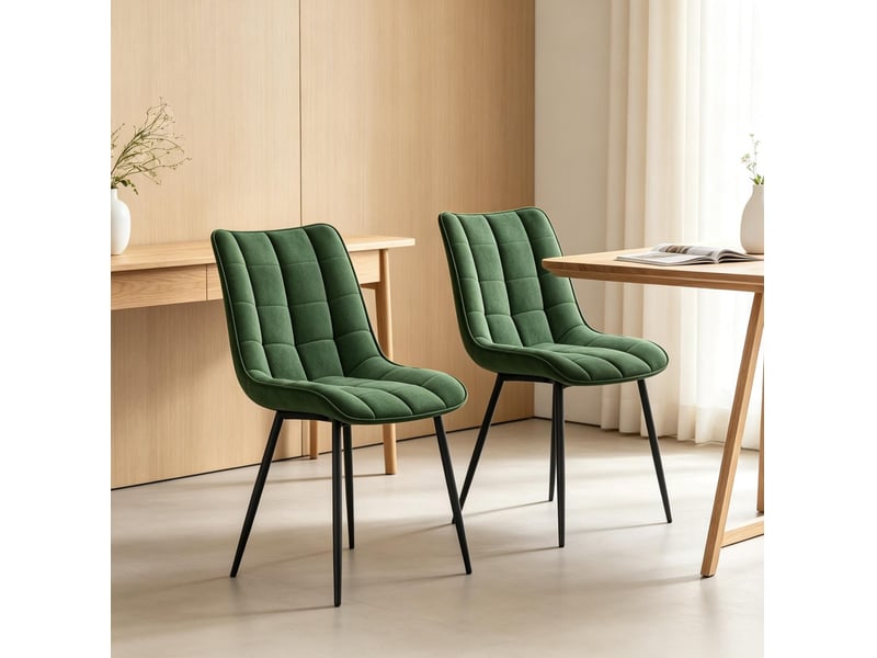  Lot de 2 chaises de salle à manger en velours vert foncé, pieds en métal  - Conforama D