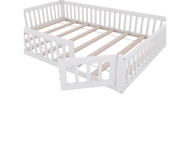  Lit enfant 140x200cm,lit double en pin avec barrière de sécurité,en forme de cheminée,blanc lit enfant blanc - Conforama E