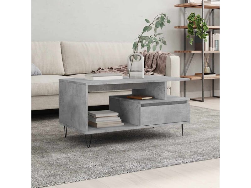  Table basse rectangulaire | table de salon gris béton 90x49x45 cm bois d'ingénierie  - Conforama B