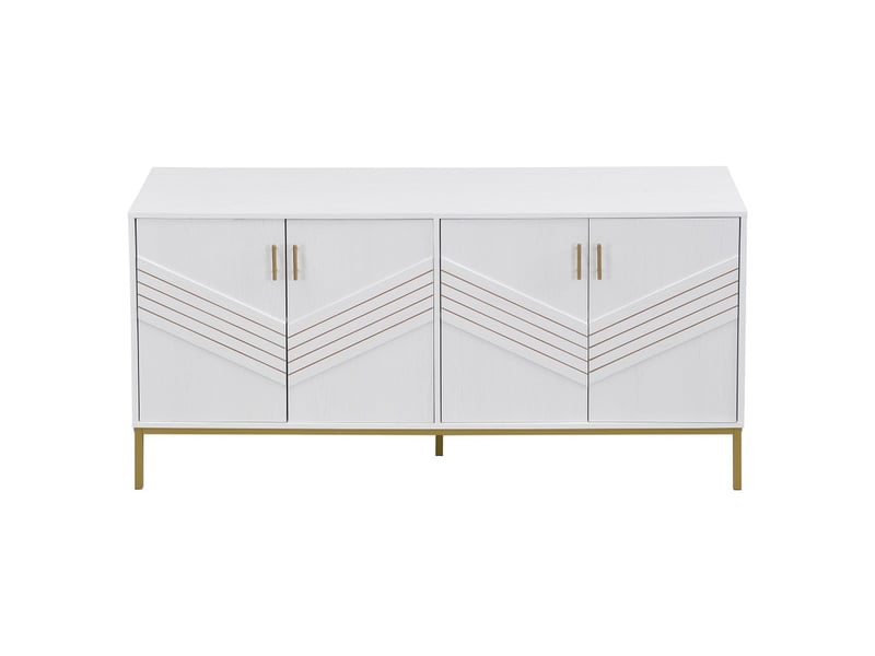  Buffet à 4 portes, 160 x 40 x 80.5 cm, vaisselier, armoire de cuisine avec étagères réglables en hauteur, blanc  - Conforama A