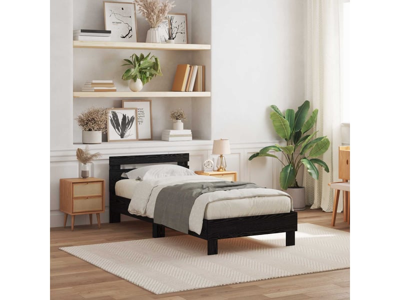  Lit simple - lit adulte - cadre de lit chêne noir 90 x 190 cm bois d'ingénierie  - Conforama B