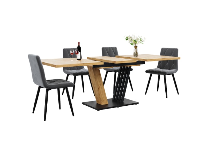  Table extensible 120160 cm x 80 x 76 cm – cuisine et séjour, effet bois, pieds en éventail  - Conforama A