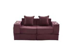 Canapé droit fixe 2 places Tissu rouge avec coffre de rangement