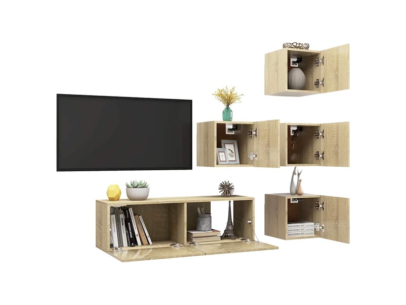  Ensemble de meubles tv 5 pcs chêne sonoma bois d'ingénierie shl66630  - Conforama E