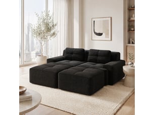 Canapé modulable 2 pl 204x177x69cm, canapé sous vide avec poufs, assise généreuse, pièce de salon, velours côtelé, noir