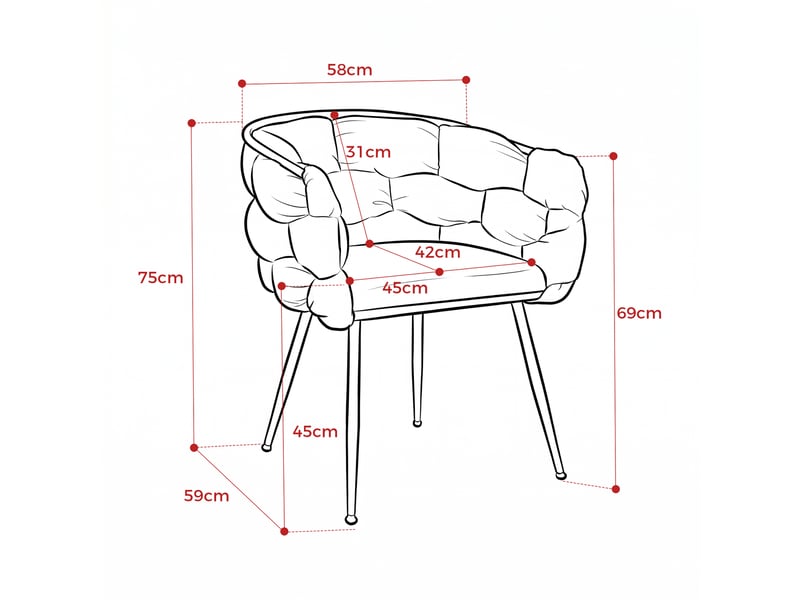  Fauteuil d'appoint avec accoudoirs, dossier moyen et assise rembourrée, structure métallique, velours rose  - Conforama D