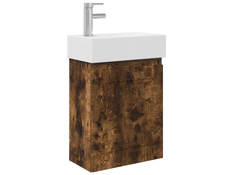  Meuble de rangement salle de bain avec robinet chêne fumé shl4591  - Conforama A