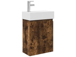 Meuble de rangement salle de bain avec robinet chêne fumé shl4591