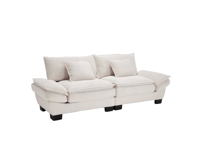  Canapé 2 places 224x81x81 cm ultra-profond avec 2 coussins, structure bois, velours beige  - Conforama A