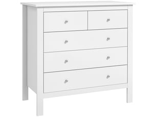 Commode à 5 tiroirs pour chambre et salon en bois blanc, 79 x 39,5 x 80,5 cm