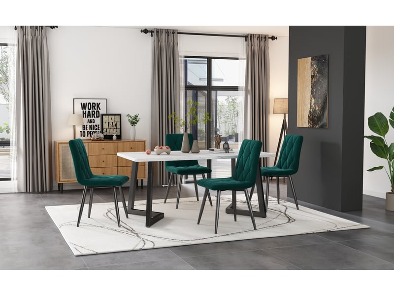  Chaises de salle à manger - 4 chaises design rembourrées avec dossier haut et pieds en métal - velours doux, mdf et bois, vert foncé  - Conforama D